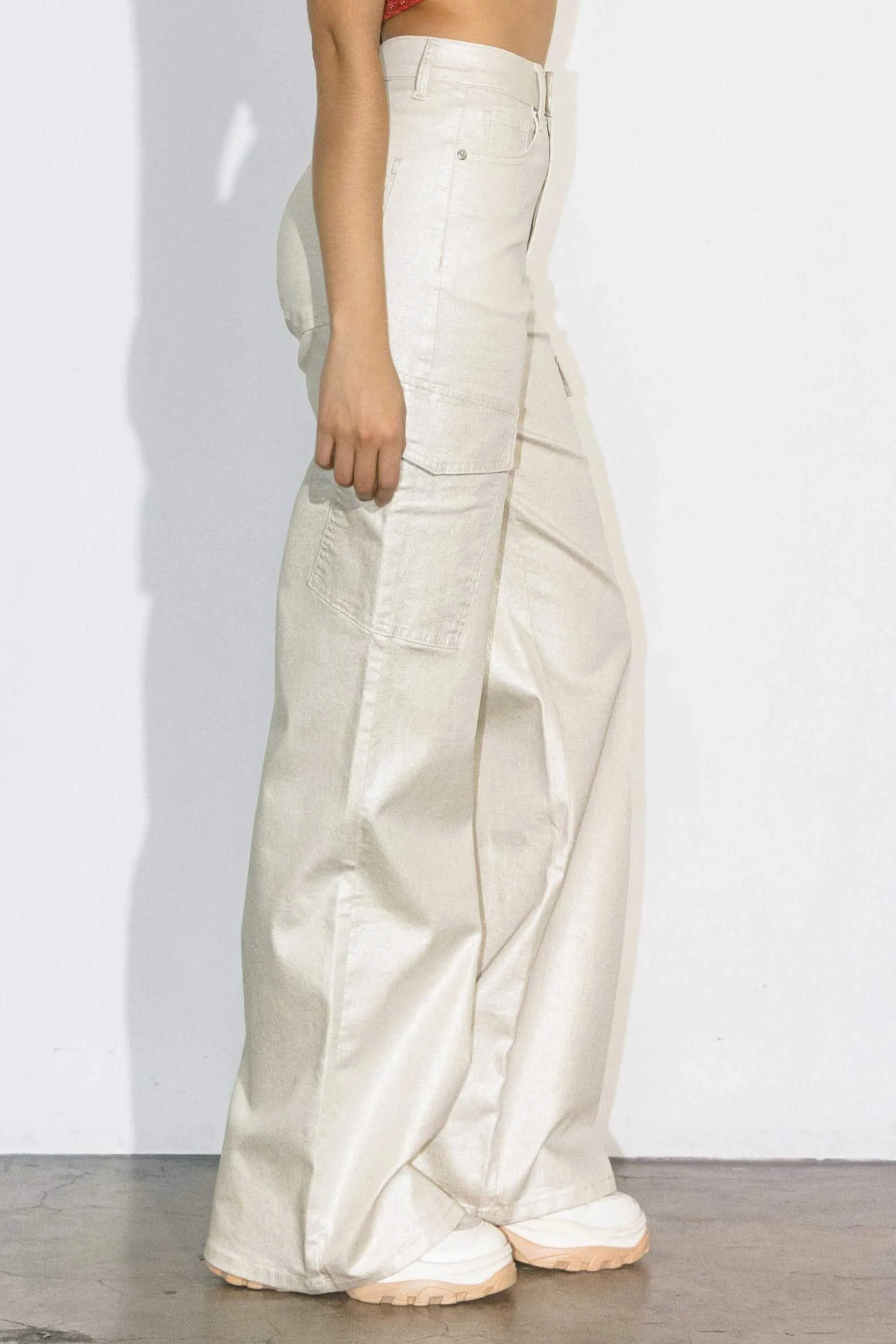 Glitter High-Rise Cargo Wide Leg Jeans