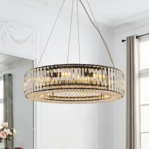 Glowlings 8-Light Luxury 26"Wide Round Black Drum Crystal Chandelier