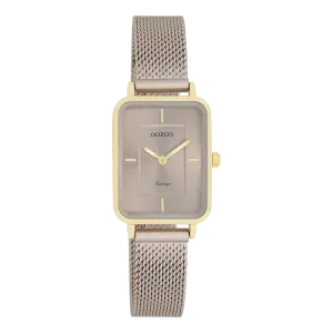 Gold coloured OOZOO watch with taupe metal mesh bracelet - C20384