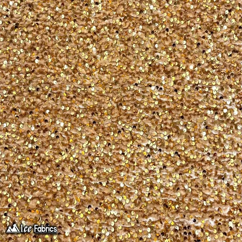 Gold Emma Stretch Velvet Fabric with Embroidery Sequin