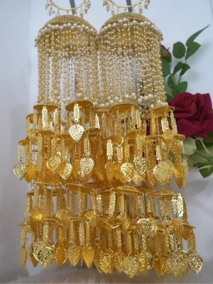 Gold Finish Pearl And Crystal Embellished Bridal Kaleera