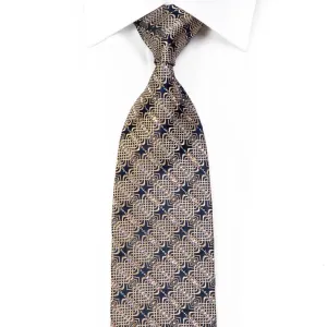Gold Geometric Waves On Navy Men's Rhinestone Silk Necktie With Sparkles