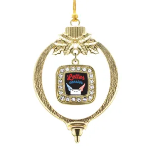 Gold Letter Carrier Square Charm Holiday Ornament