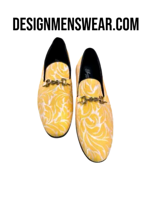 Gold Men's Paisley Slip-On Loafer Shoes Luxury Fashion Design SH-3620