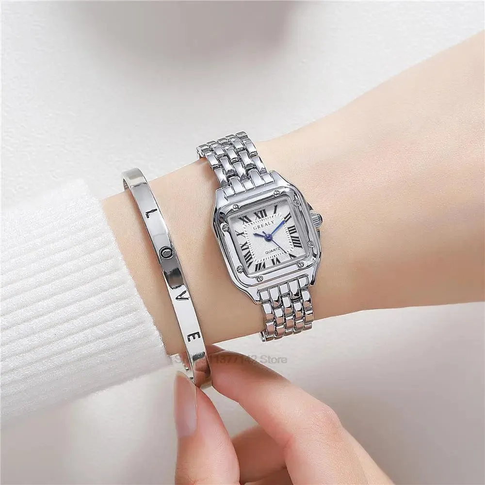 Golden Square Roman Scale Watch: Elegant Luxury Timepiece for Women