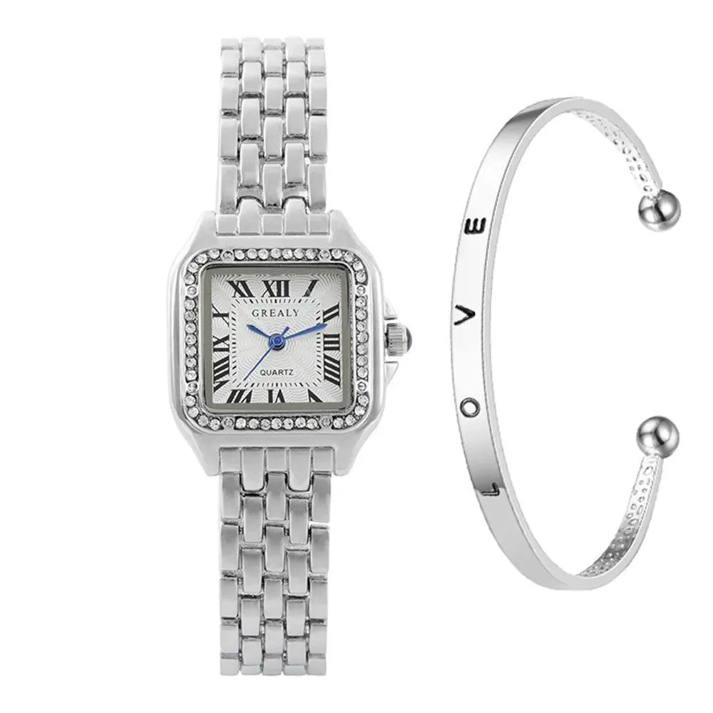 Golden Square Roman Scale Watch: Elegant Luxury Timepiece for Women