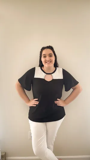 Gonna Have a Good Day Black and White Flutter Sleeve Top