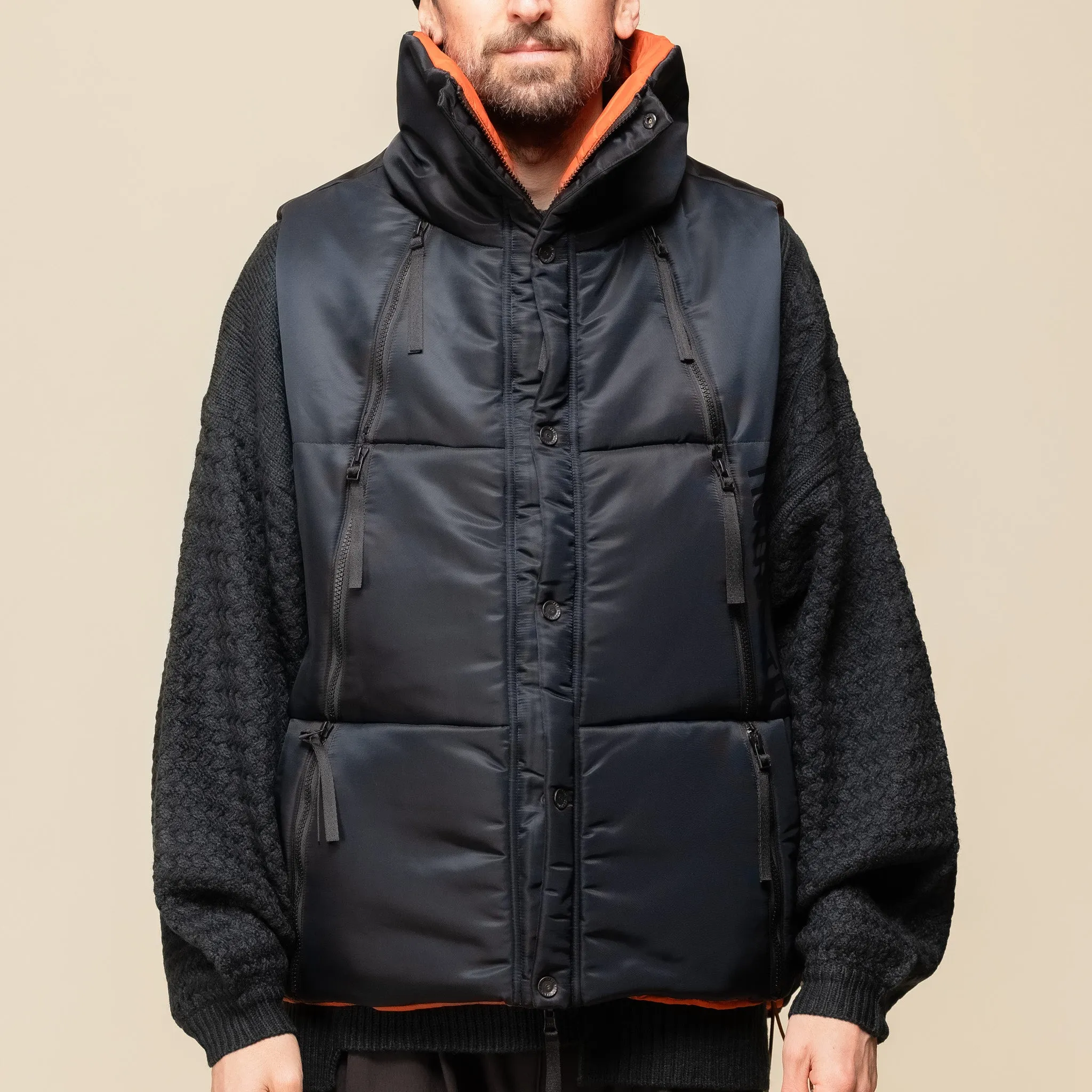 GOOPiMADE® x TIGHTBOOTH “GMT-01V” - 2-Way Padded Down Vest - Shadow Black x Pumpkin