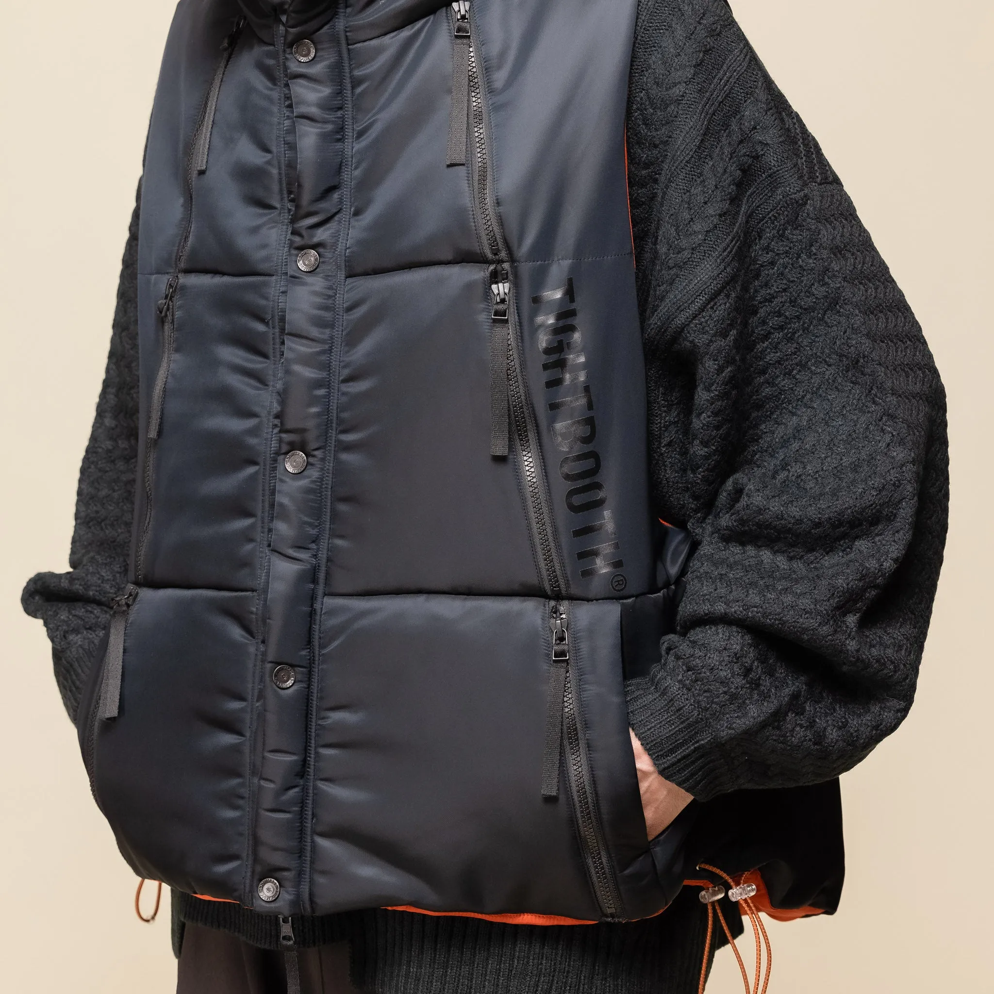 GOOPiMADE® x TIGHTBOOTH “GMT-01V” - 2-Way Padded Down Vest - Shadow Black x Pumpkin