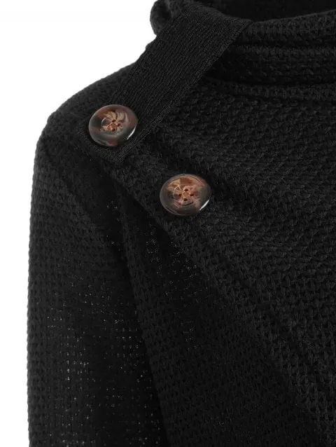 Graceful Hem Buttoned Turtleneck Sweater
