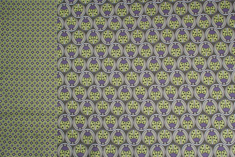 Green & Purple 'Ladybird' Printed Linen
