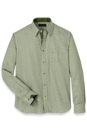 Green Cotton Houndstooth Casual Shirt