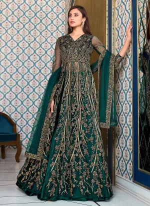 Green Lehenga Style Sequins Embroidered Anarkali Suit