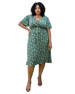 Green Maxi Dress with White Floral Print | Green