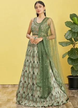 Green Multi Embroidery Printed Lehenga Choli