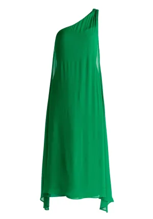 Green One Shoulder Flowy Dress