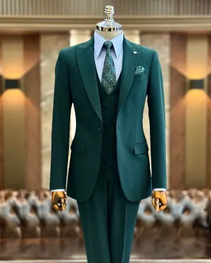 Green Slim Fit 3 Piece Peak Lapel Suit for Men by GENT WITH