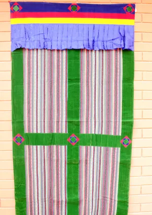 Green Soft Velvet Border Bhutanese Fabric Cotton Door/Wall Hanging Curtain