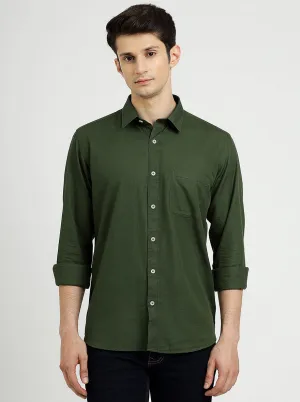 Green Solid Tailored Fit Semi Casual Shirt | JadeBlue