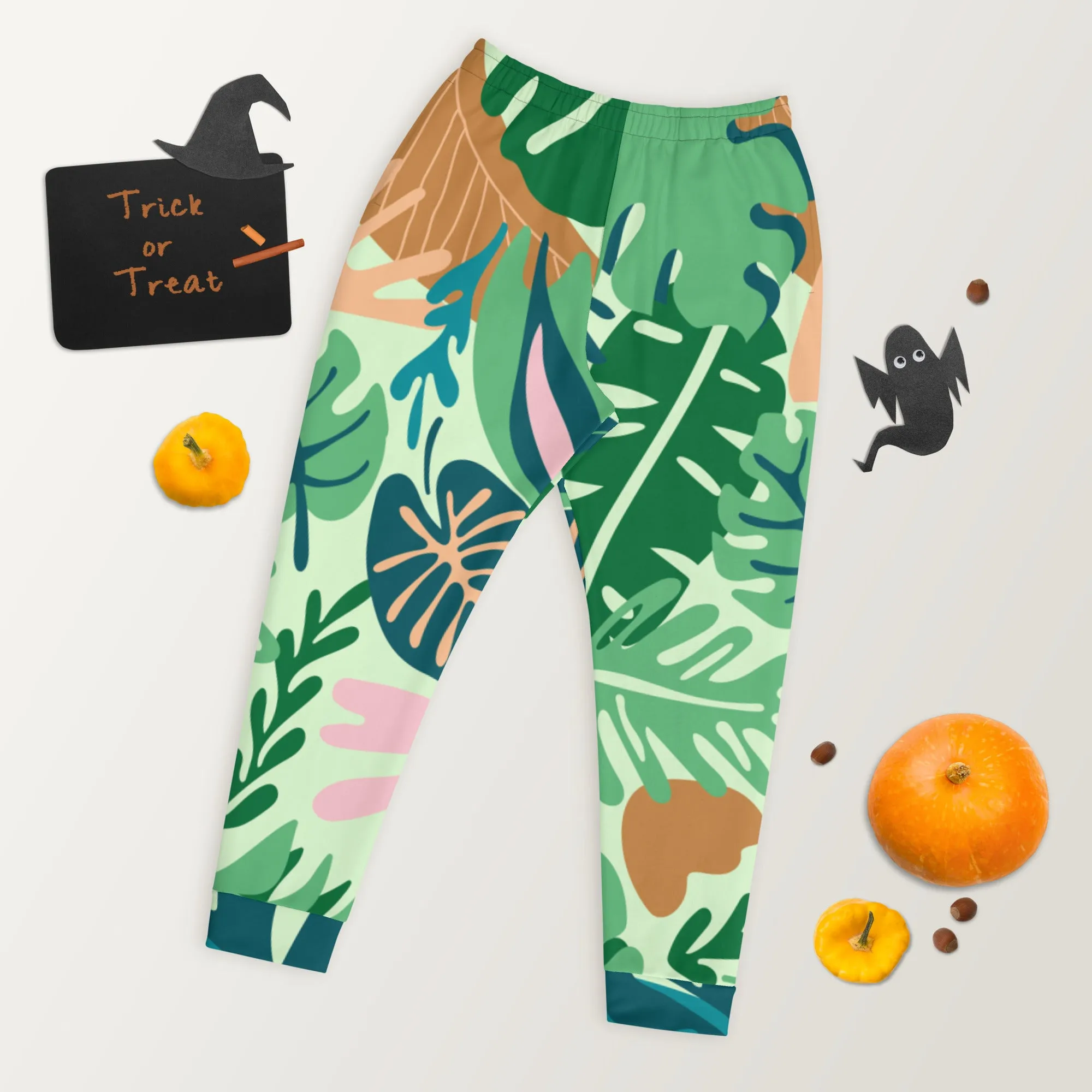 Green Tropical Leaves Men's Joggers, Tropical Leaves Print Designer Slim-Fit Ultra Soft Comfy Men's Pants - Made in USA/EU/MX