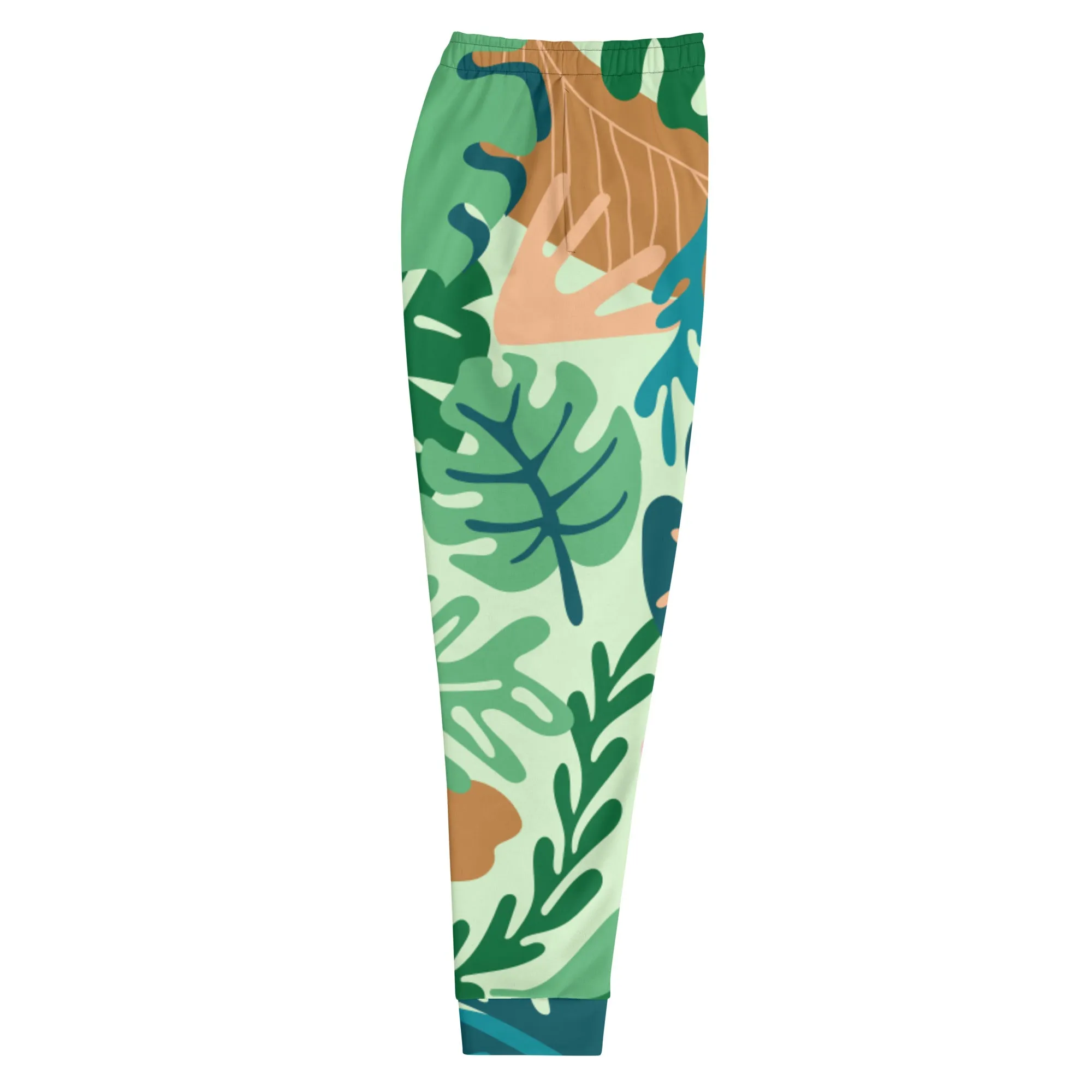 Green Tropical Leaves Men's Joggers, Tropical Leaves Print Designer Slim-Fit Ultra Soft Comfy Men's Pants - Made in USA/EU/MX