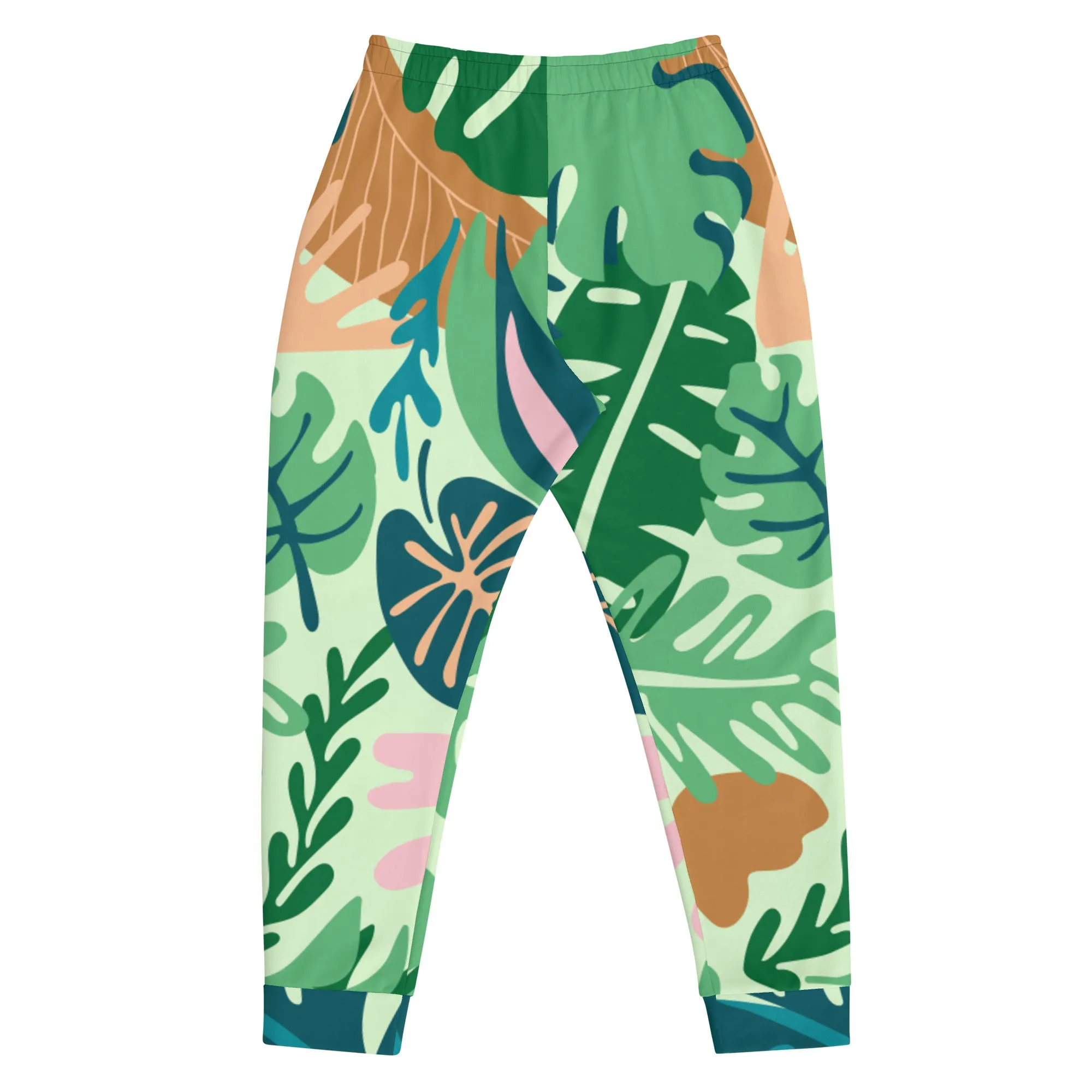 Green Tropical Leaves Men's Joggers, Tropical Leaves Print Designer Slim-Fit Ultra Soft Comfy Men's Pants - Made in USA/EU/MX