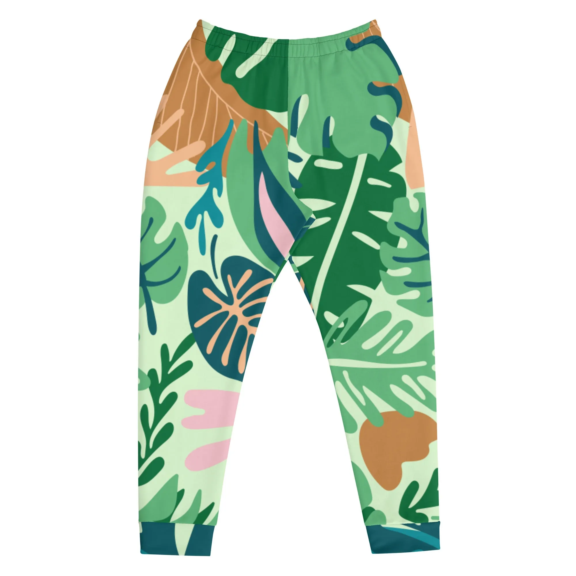 Green Tropical Leaves Men's Joggers, Tropical Leaves Print Designer Slim-Fit Ultra Soft Comfy Men's Pants - Made in USA/EU/MX