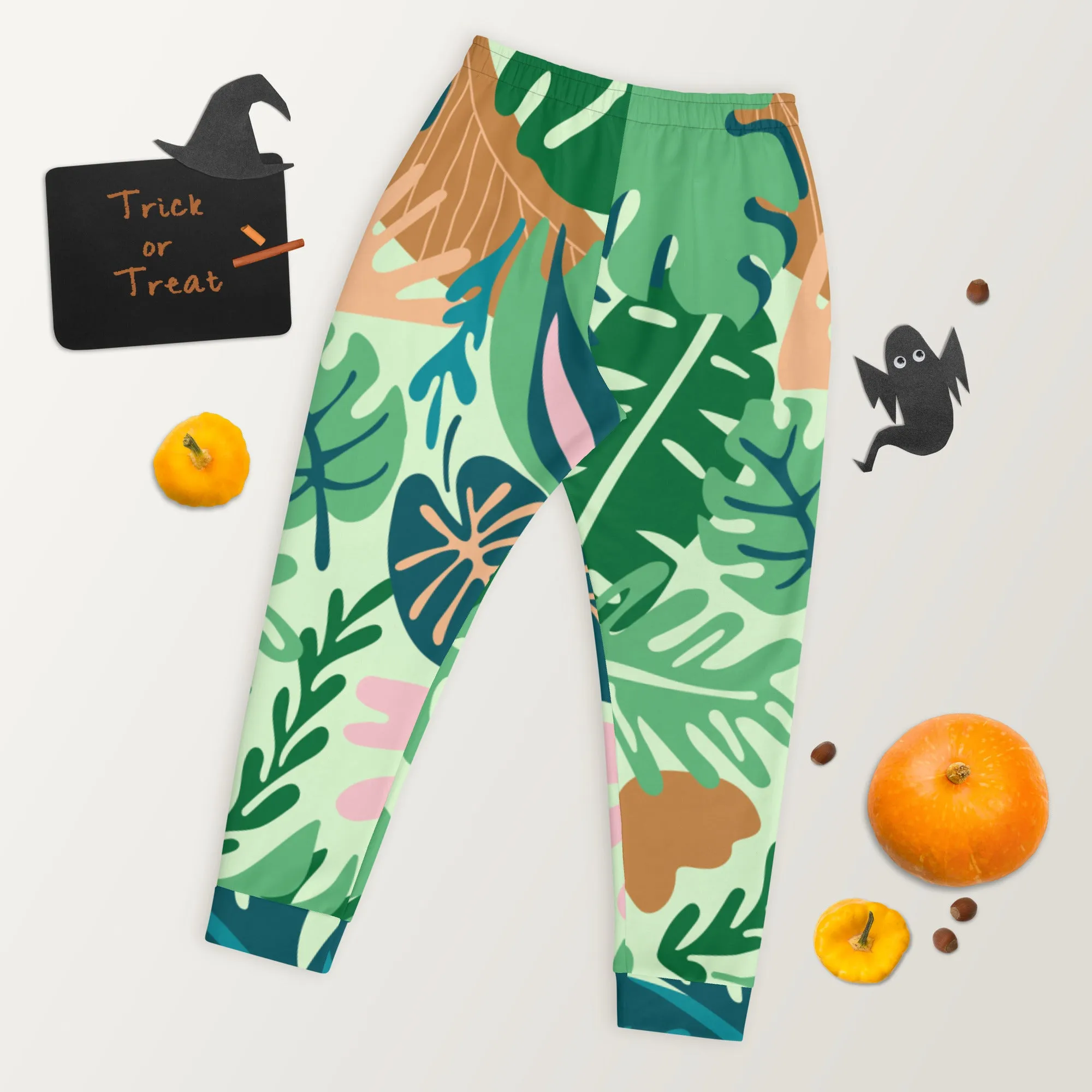 Green Tropical Leaves Men's Joggers, Tropical Leaves Print Designer Slim-Fit Ultra Soft Comfy Men's Pants - Made in USA/EU/MX