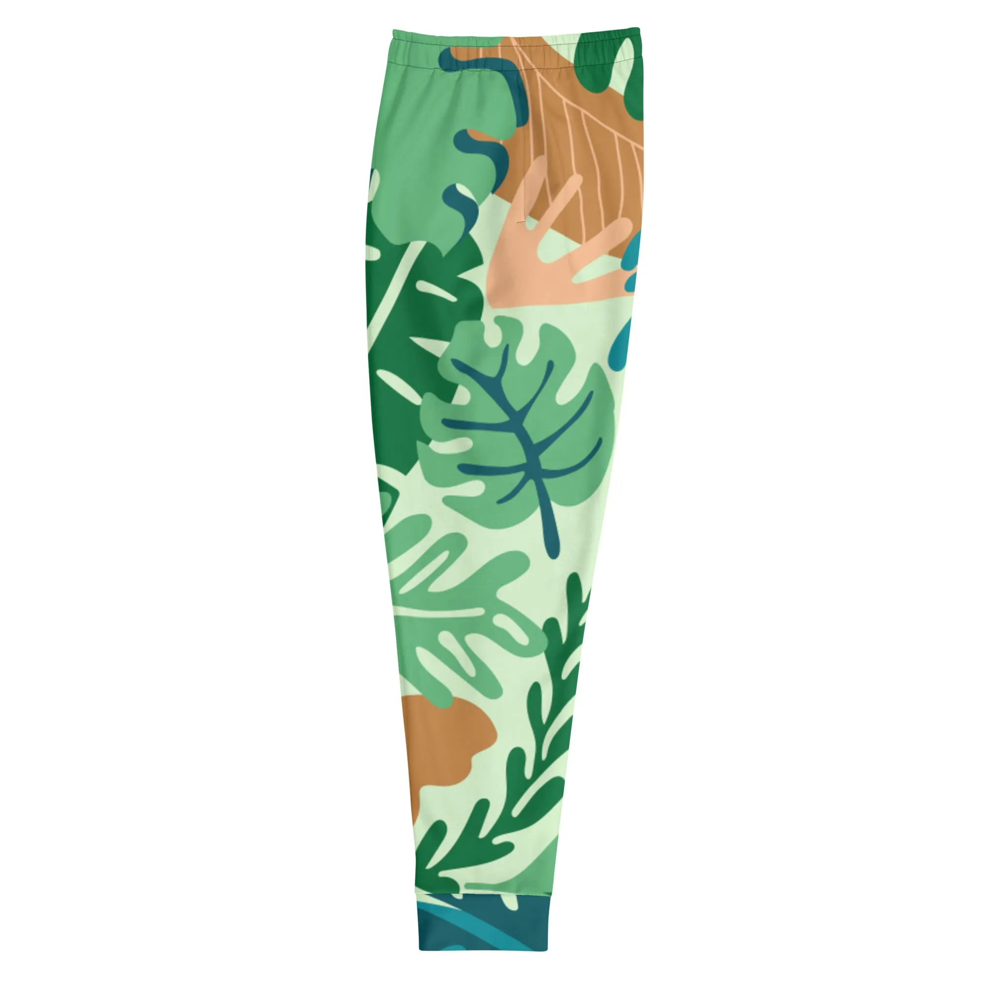 Green Tropical Leaves Men's Joggers, Tropical Leaves Print Designer Slim-Fit Ultra Soft Comfy Men's Pants - Made in USA/EU/MX