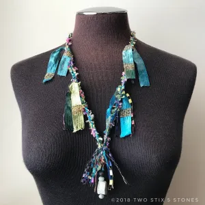 Green Tweed Fiber Necklace w/Stones (FCN016)