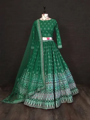 Green Vaishali Silk Printed Lehenga Choli