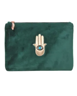 Green Velvet Hand of Fatima Pouch