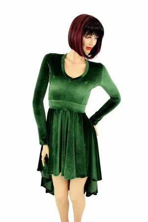 Green Velvet Hi Lo Skater Dress
