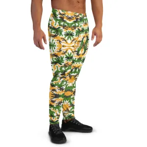 Green Yellow Camo Men's Joggers, Camouflage Army Print Sweatpants For Men-Made in EU