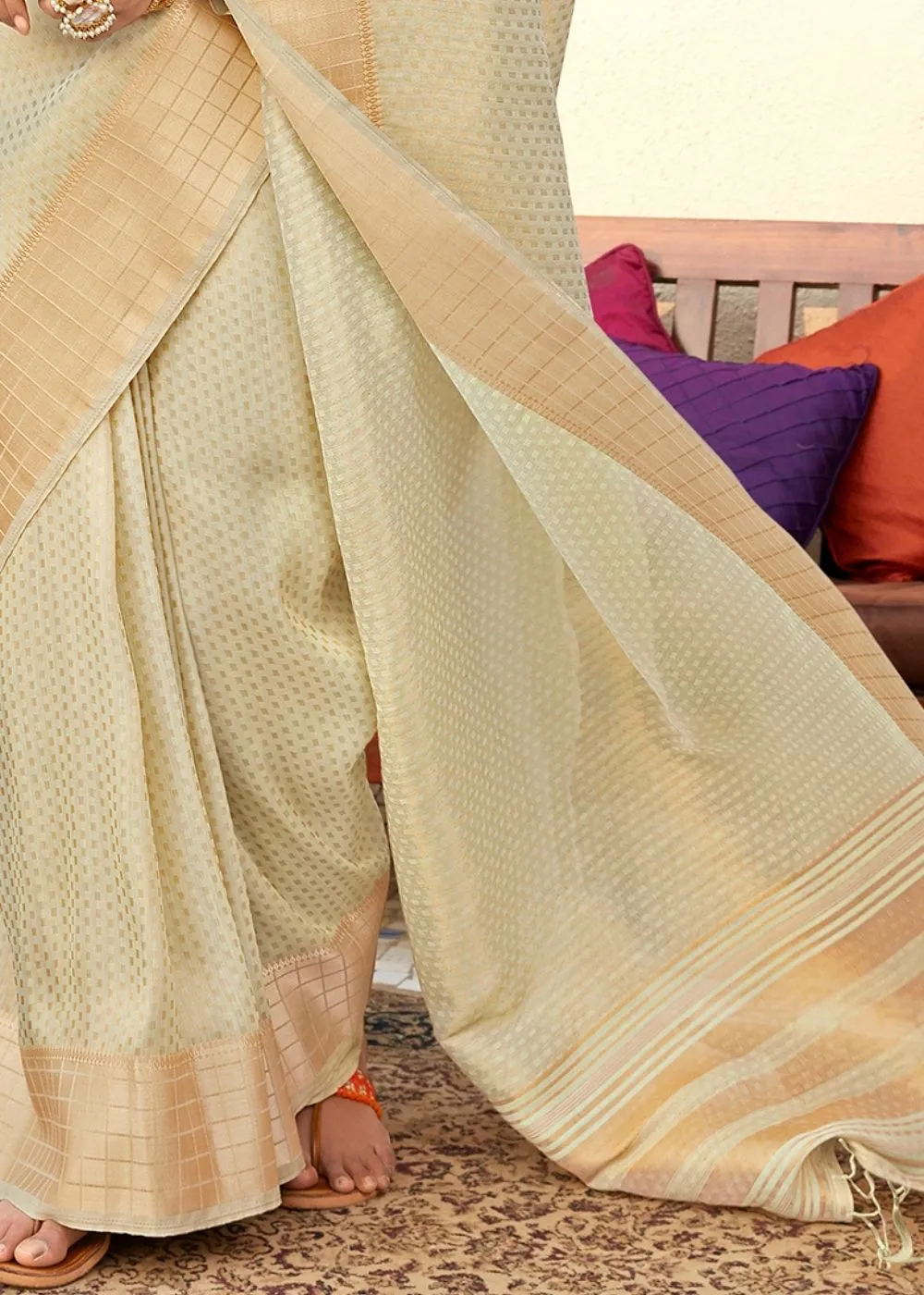Greenish Brown Zari Woven Tissue Silk Saree