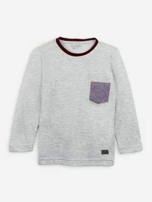 Grey Long Sleeve Casual T-Shirt With Pocket