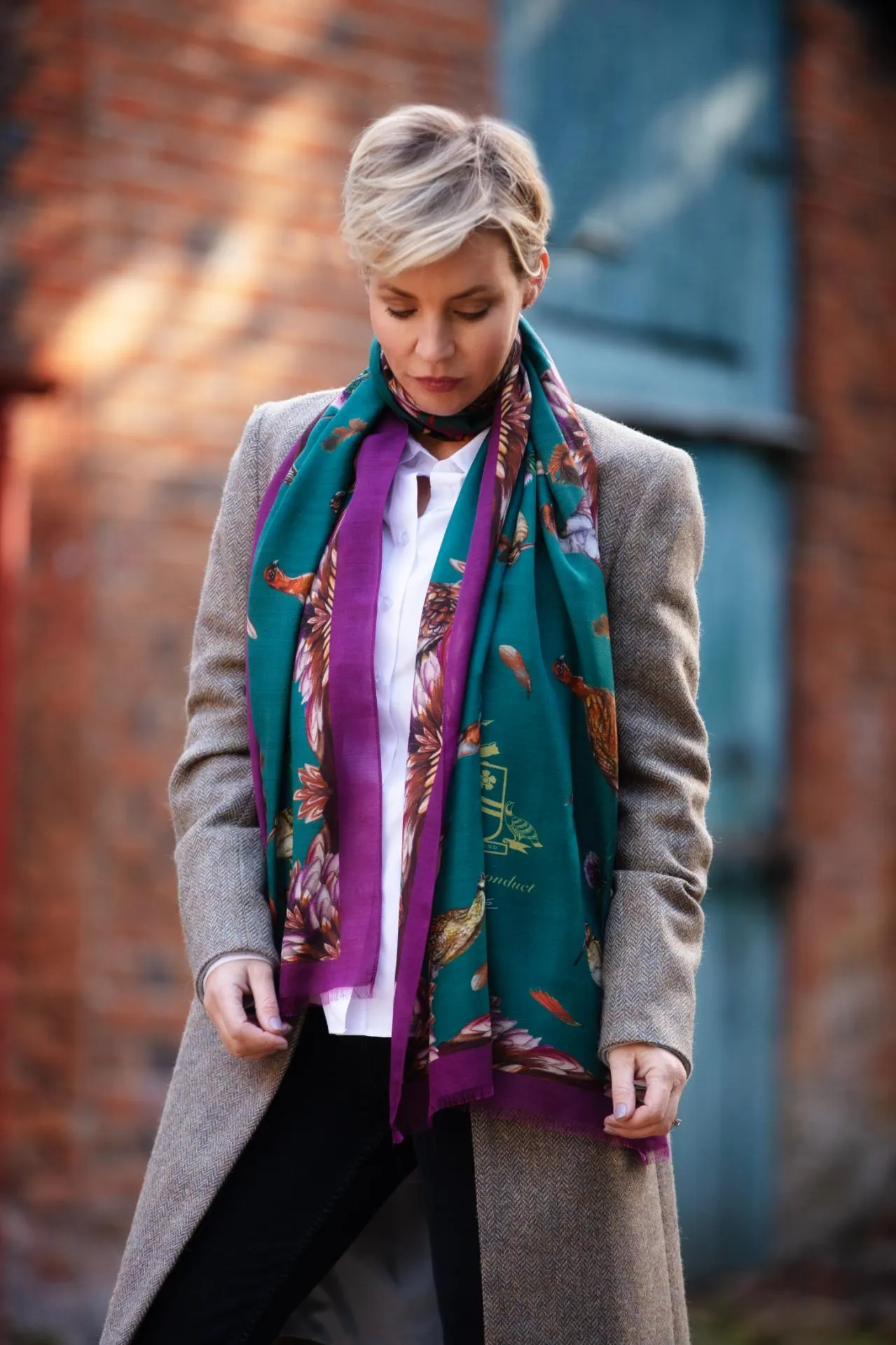 Grouse Misconduct Teal Green & Aubergine Purple Wool Silk Wrap