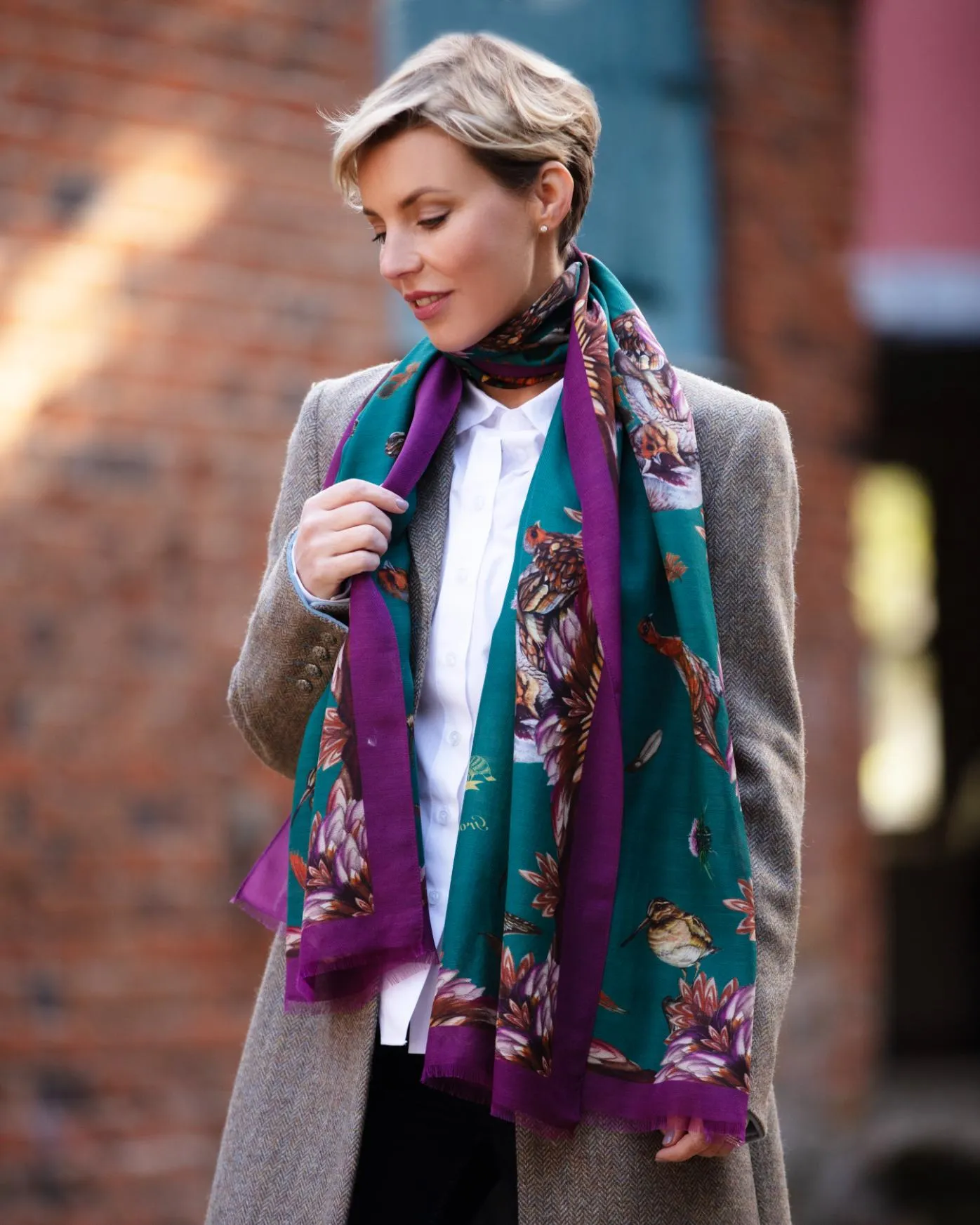 Grouse Misconduct Teal Green & Aubergine Purple Wool Silk Wrap