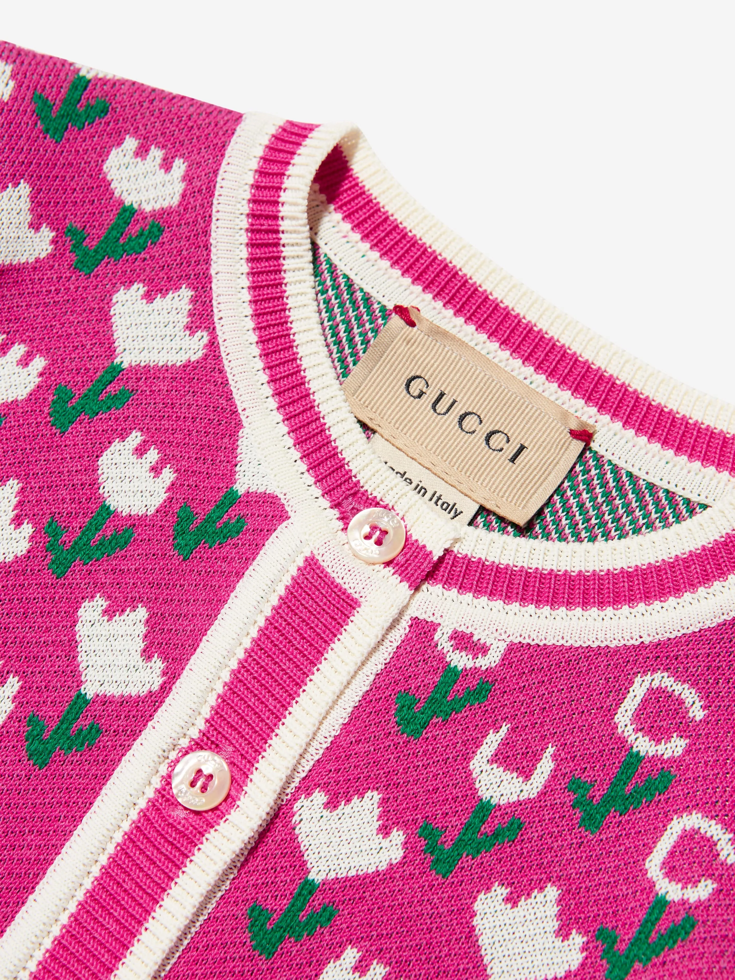 Gucci Baby Girls Knitted Logo Cardigan in Pink