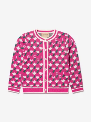 Gucci Baby Girls Knitted Logo Cardigan in Pink