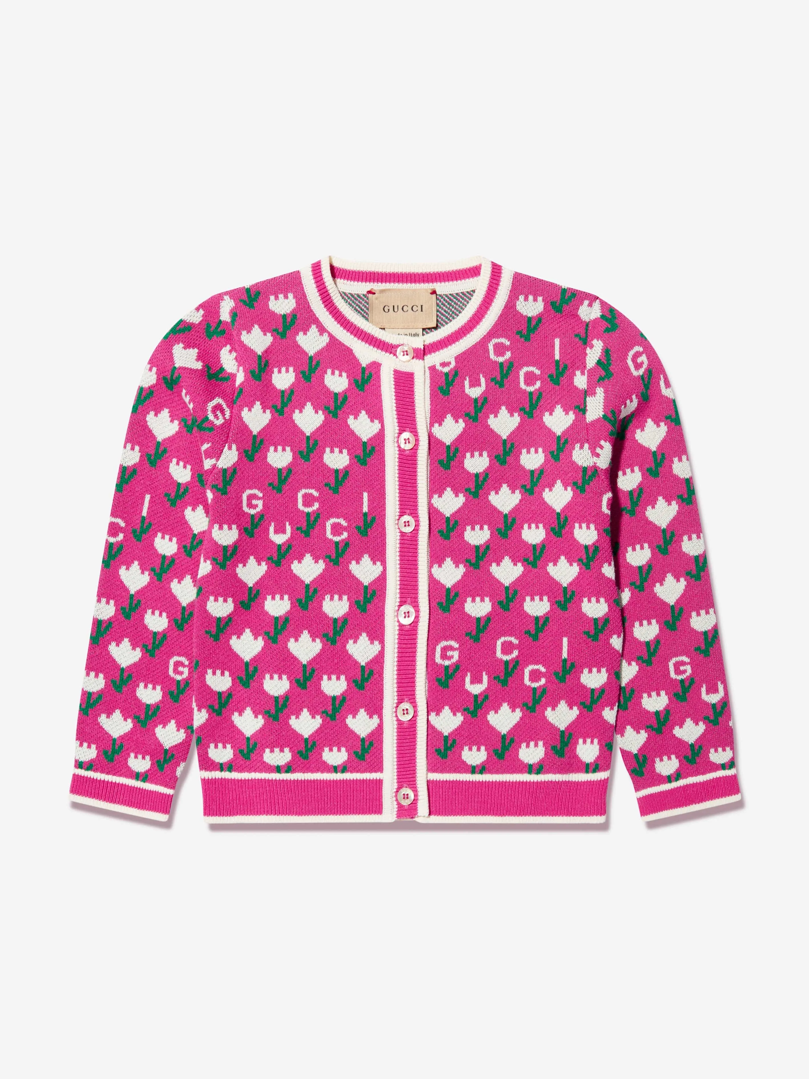 Gucci Baby Girls Knitted Logo Cardigan in Pink