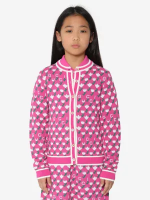 Gucci Girls Jacquard Logo Knitted Cardigan in Pink