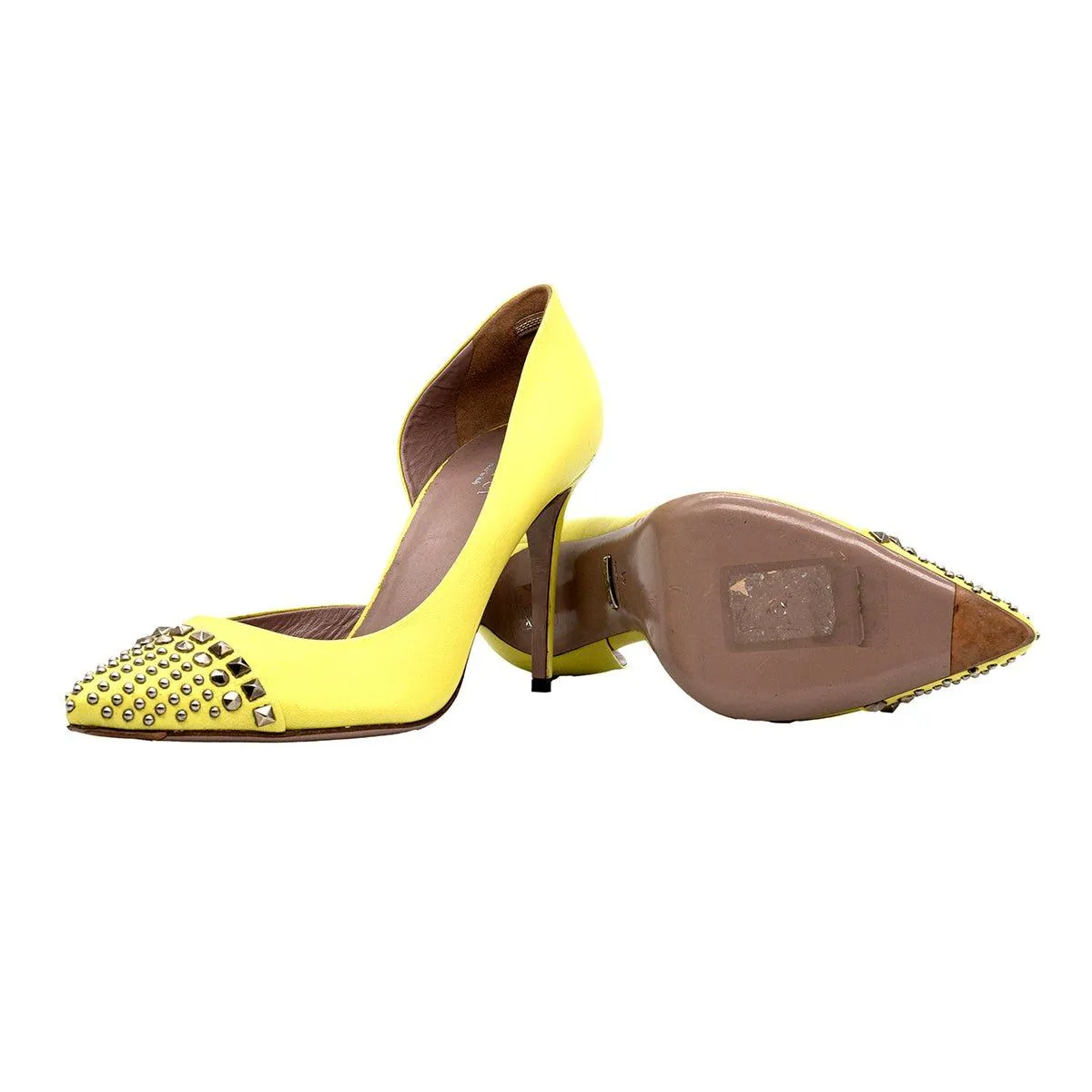 Gucci Studded Pump High-Heel Shoes Leather Yellow Colour For Women