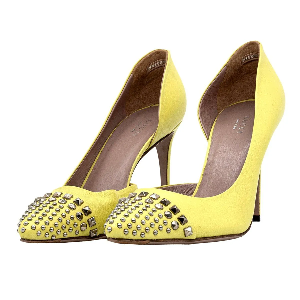 Gucci Studded Pump High-Heel Shoes Leather Yellow Colour For Women