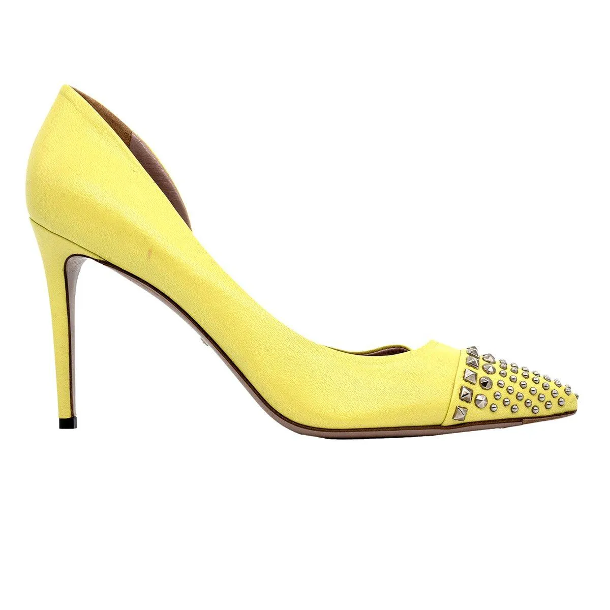Gucci Studded Pump High-Heel Shoes Leather Yellow Colour For Women