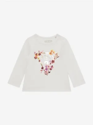 Guess Baby Girls Long Sleeve Logo T-Shirt in White