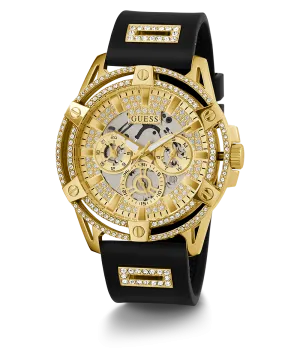 GUESS Mens Black Gold Tone Multi-function Watch