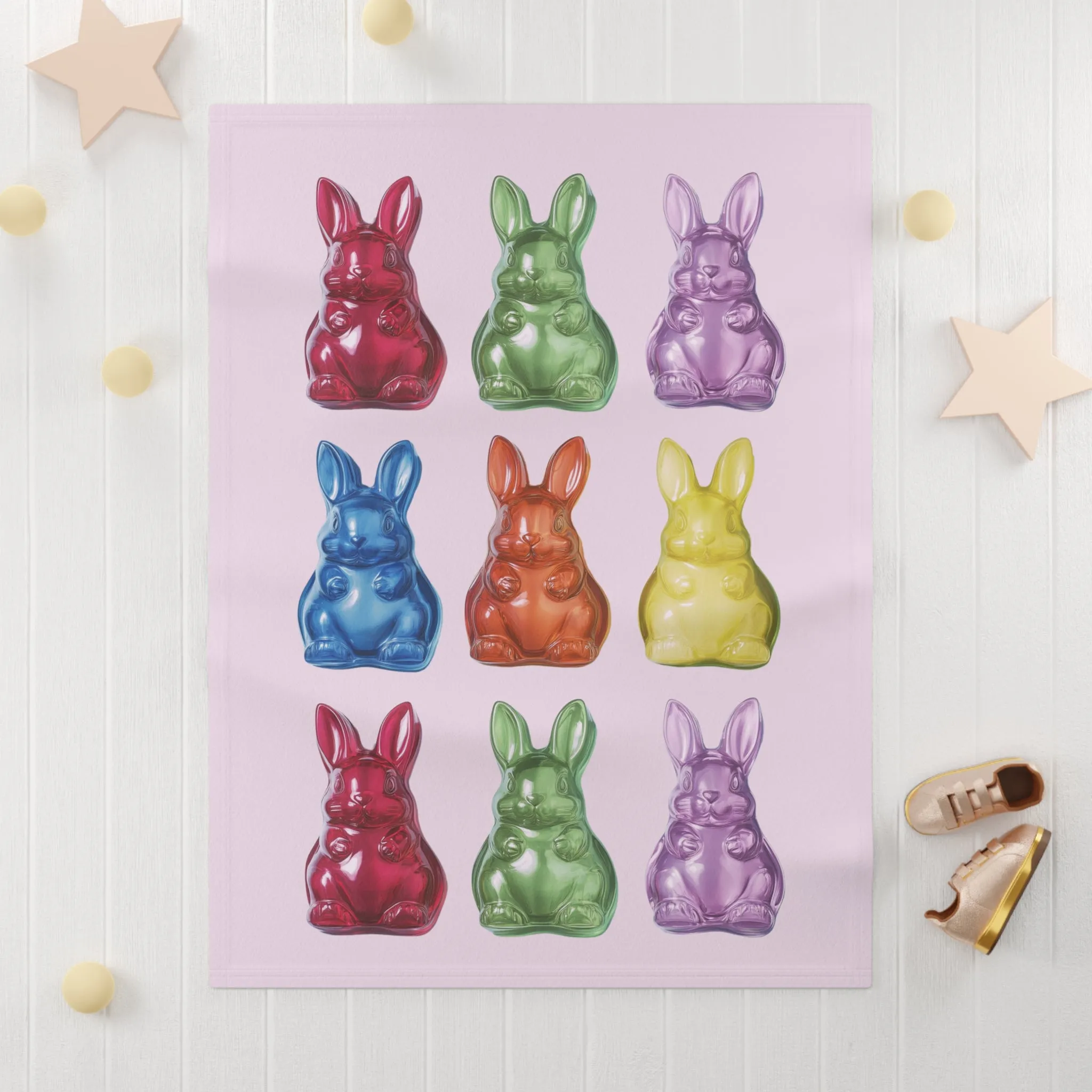 Gummy Rabbits Pink Soft Fleece Baby Blanket