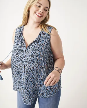 Gwenda Boho Floral Print Sleeveless Top | Azure Blue / Navy