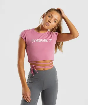 Gymshark Ribbon Capped Sleeve Crop Top - Dusky Pink